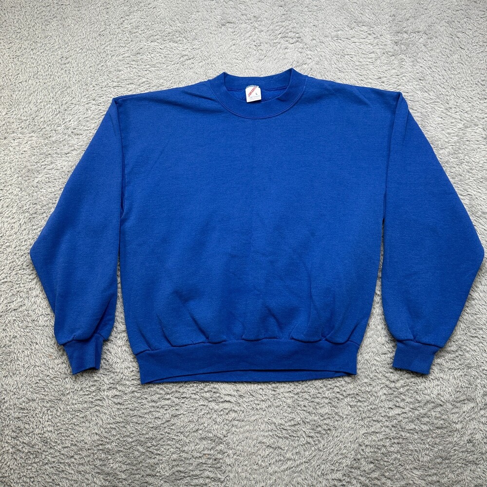Vintage Blank Crewneck Sweatshirt Mens L Blue Jerzees Made In USA